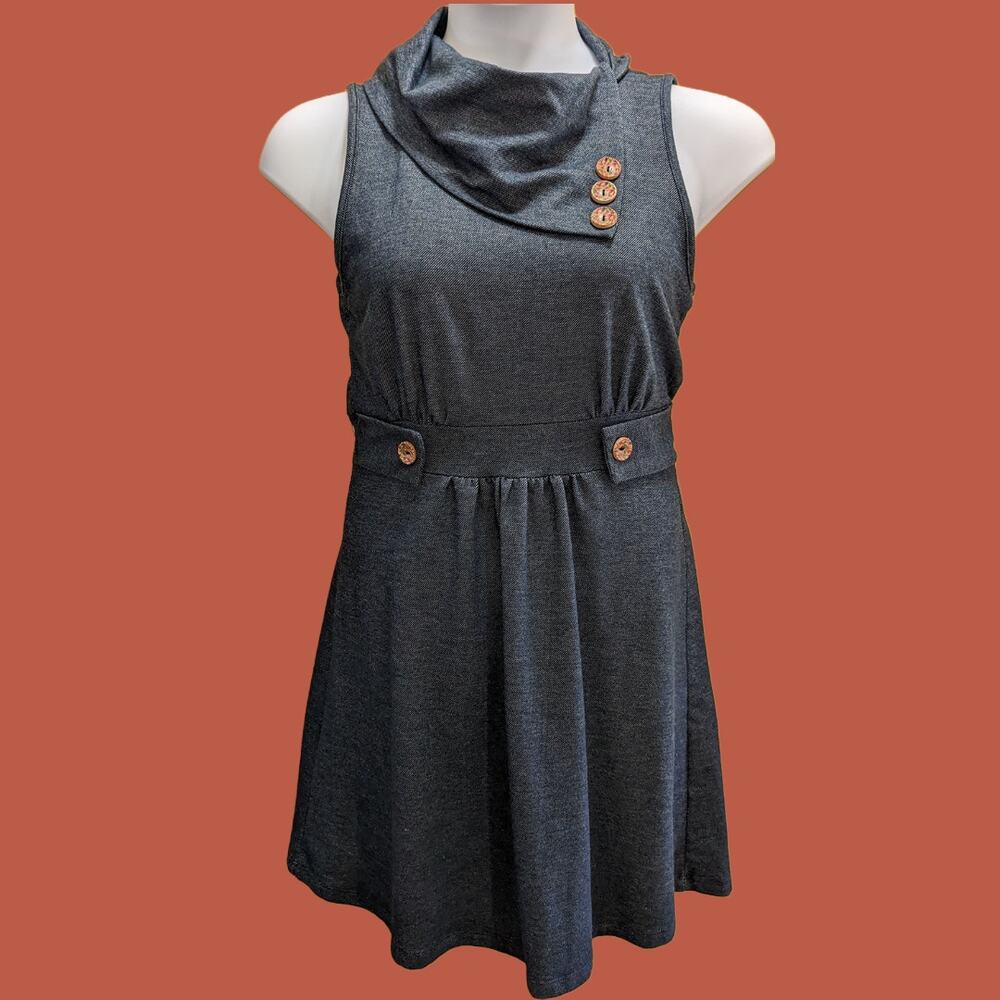 Vintage Y2K Cowl Neck Sleeveless Heathered Navy Dress by Oatt, Size Large